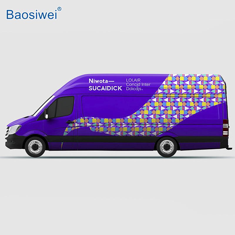 High-saturation vehicle wrap printed with Baosiwei 1.8m eco solvent printer. Smooth color transitions and crisp details make it suitable for commercial fleet branding.