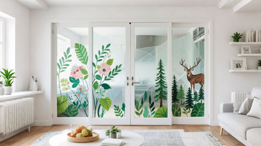 Baosiwei glass UV printing solution showcasing vivid, high-resolution designs for home interior decoration such as sliding doors and partitions
