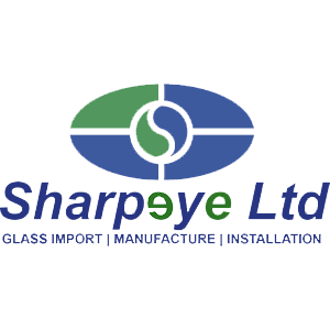 Sharpeye logo, New Zealand-based construction brand specializing in glass façades and stainless steel structures.