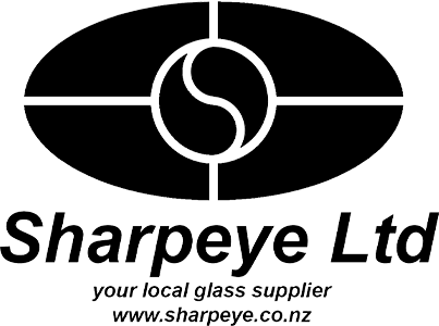 Sharpeye logo, New Zealand-based construction firm specializing in glass façades and stainless steel work