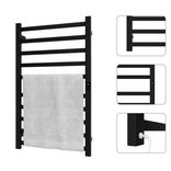 Square tube heated towel rack OEM series with integrated digital temperature display, matte black coating, and precise angular welding for modern structural styling.