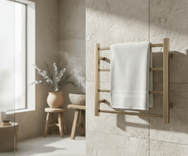 4-bar square tube stainless steel towel warmer with PVD gold coating mounted on stone wall