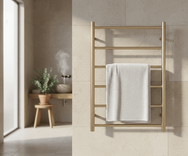 Round tube stainless steel heated towel rack with PVD gold surface finish