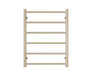 Champagne gold PVD heated towel rack, illustrating advanced vacuum coating technology for durable color finish and elegant decorative application.