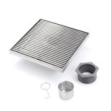 AussieSteel linear grid-style floor drain — brushed stainless steel finish with seamless welded edges, representing advanced fabrication quality.