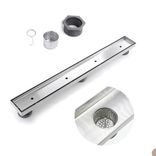 AussieSteel tile insert linear floor drain with removable filter and adjustable legs, designed for concealed installation.